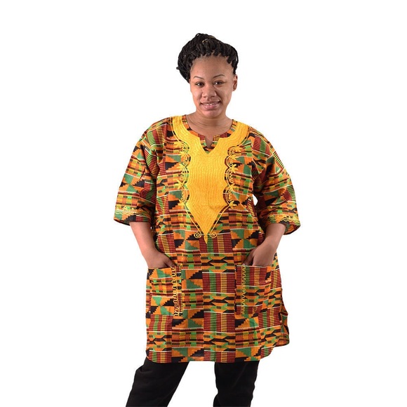 African Kente Dashiki 100% Cotton Free & Plus Size - Picture 5 of 5